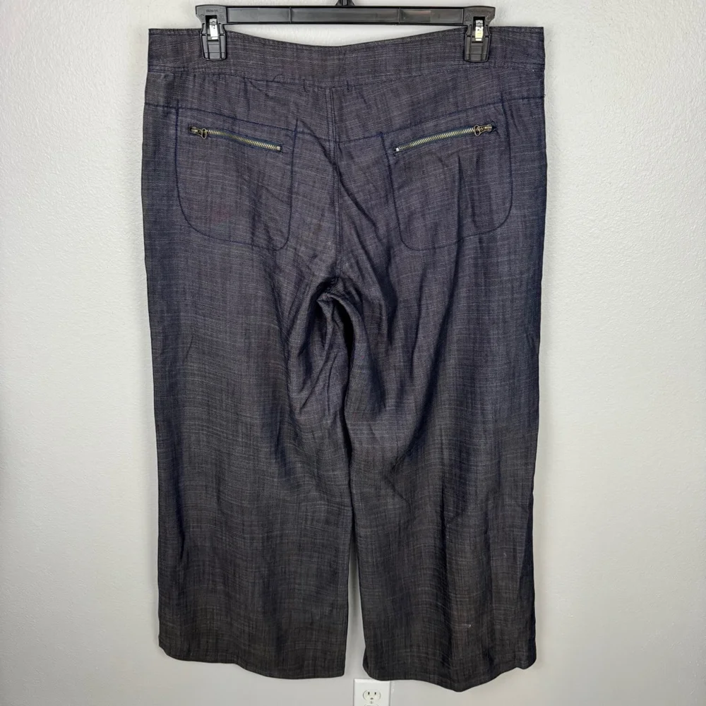 XCVI Wide Leg Pants Women XL Blue Chambray Lagenlook Boho Zip Pockets Casual NEW - Picture 4 of 11